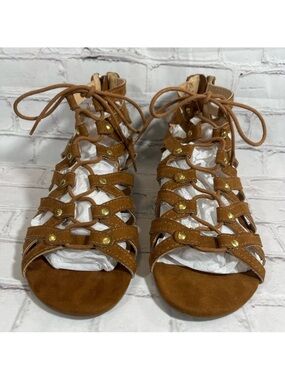 EXPRESS Women's Tan Lace Up Gladiator Sandals Faux Suede-7